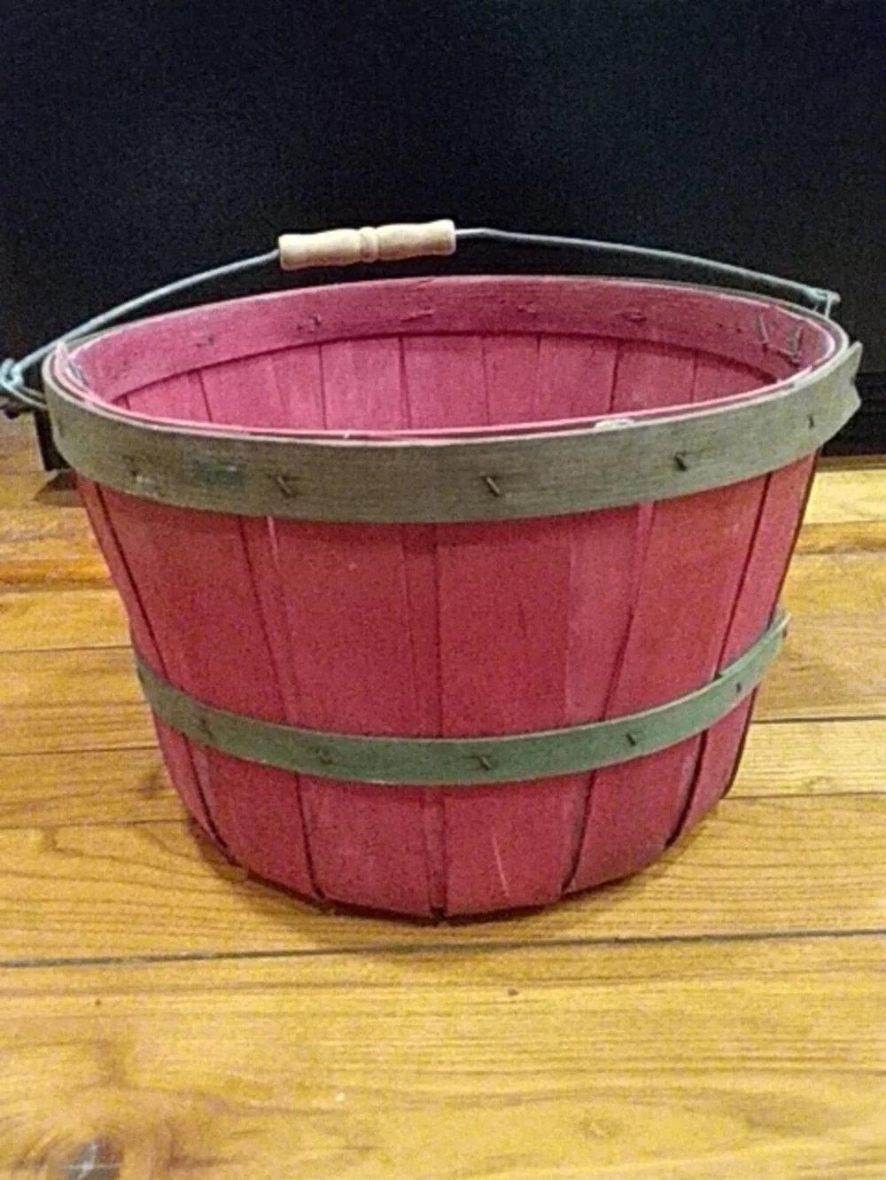 Old Red Wooden Farmhouse Basket with Handle - Home Accents